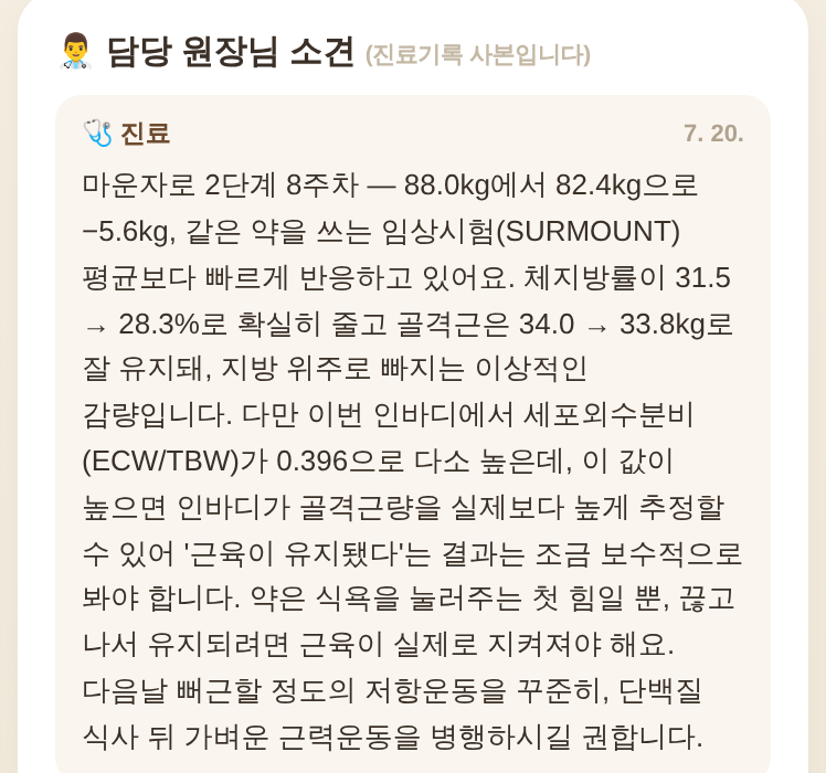담당 원장 소견 · 인바디 수치 기반 해석